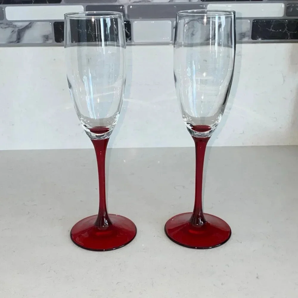 Red Stem White Wine / Champagne Wine Glass, Set‎ of 2